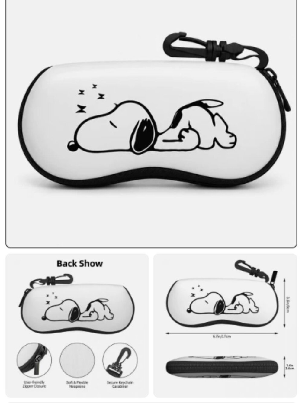 Gray Snoopys Glasses Case Dog Khaki Friends Soft Protector Sunglasses Storage